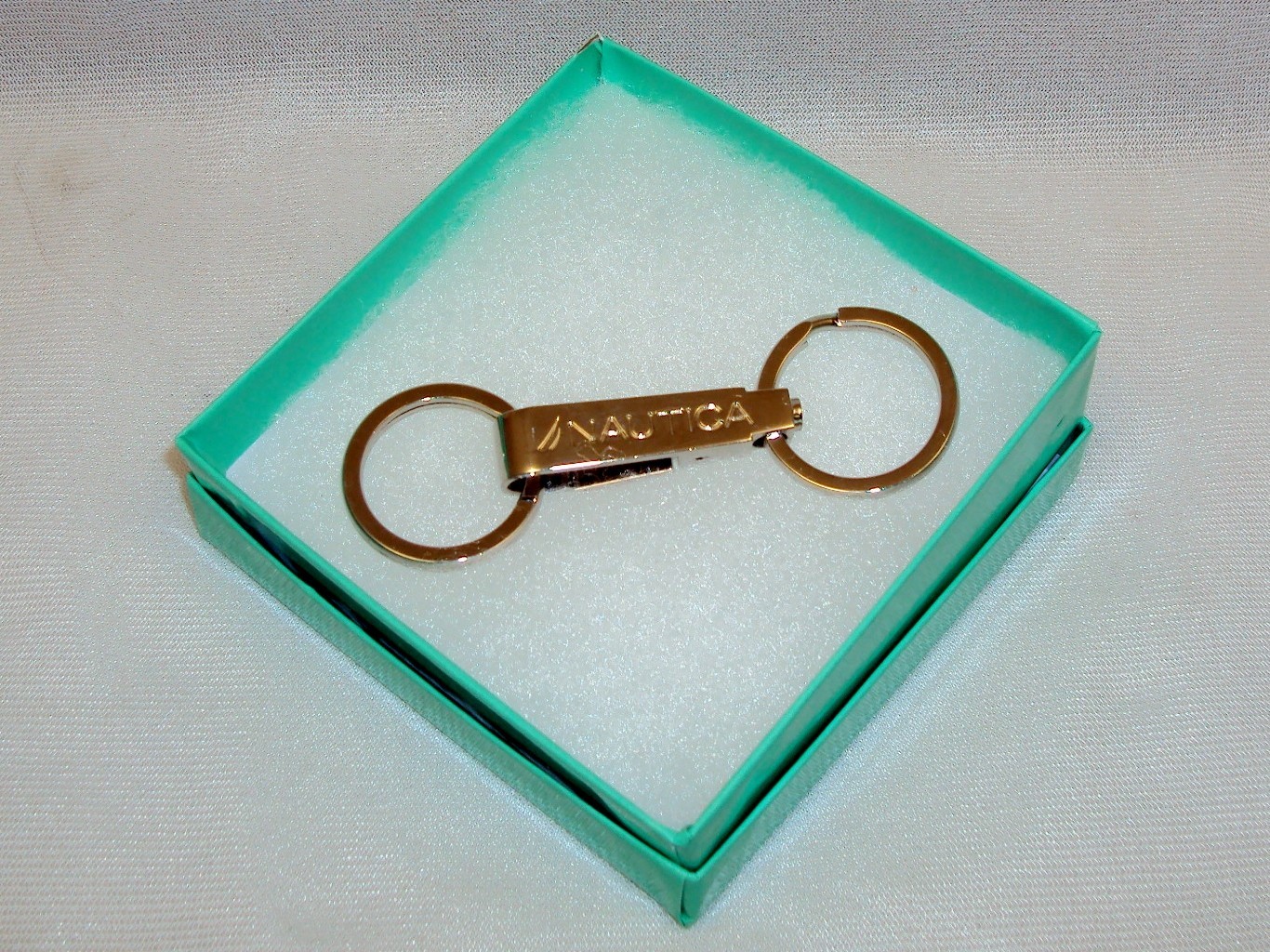 Nautica Branded Key Ring, Dual Rings In Stainless Steel Connector NEW #5230250