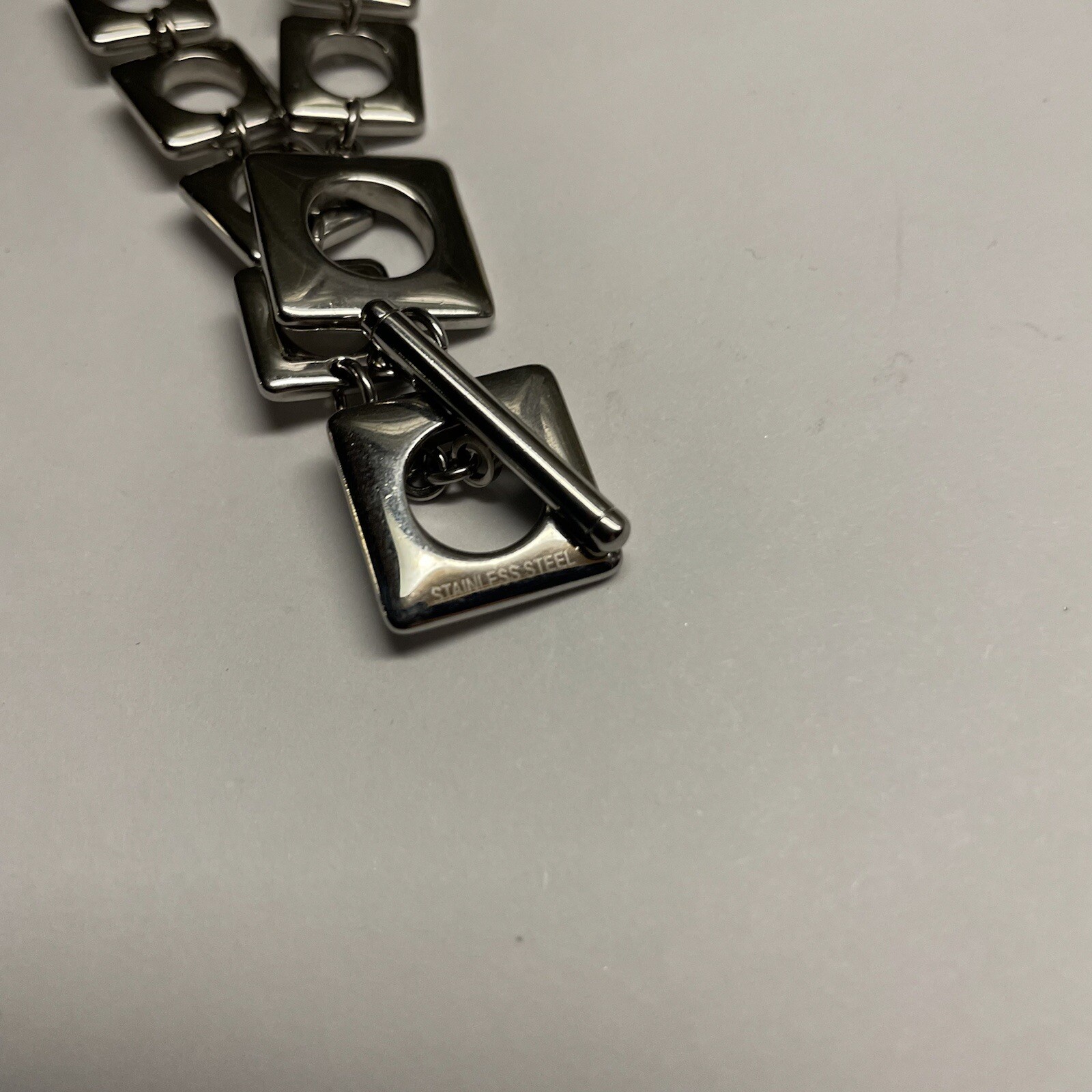 Signed Chisel Costume Silver Tone Stainless Steel Bracelet Toggle Style Clasp