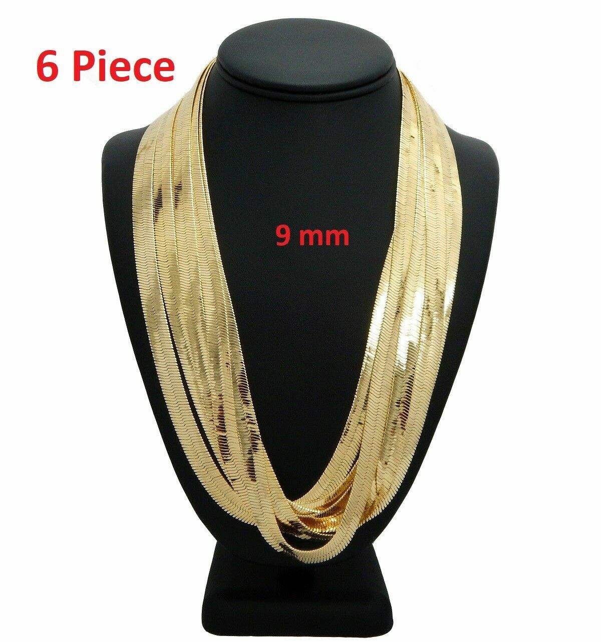 6 Pcs Herringbone Chain Necklace 9mm 18″ 20″ 24″ 30″ Gold Finish Wholesale Lots
