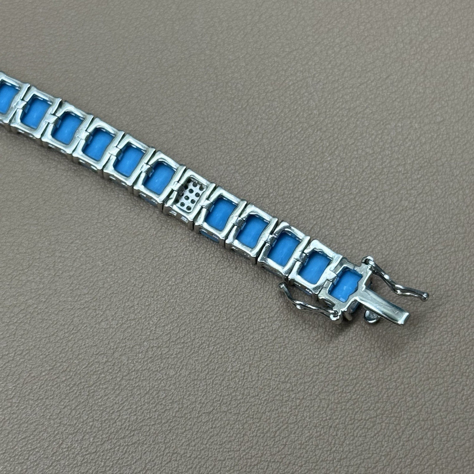 925 Sterling Silver Lab Turquoise CZ Tennis Bracelet 19g 6.75” 7.8mm