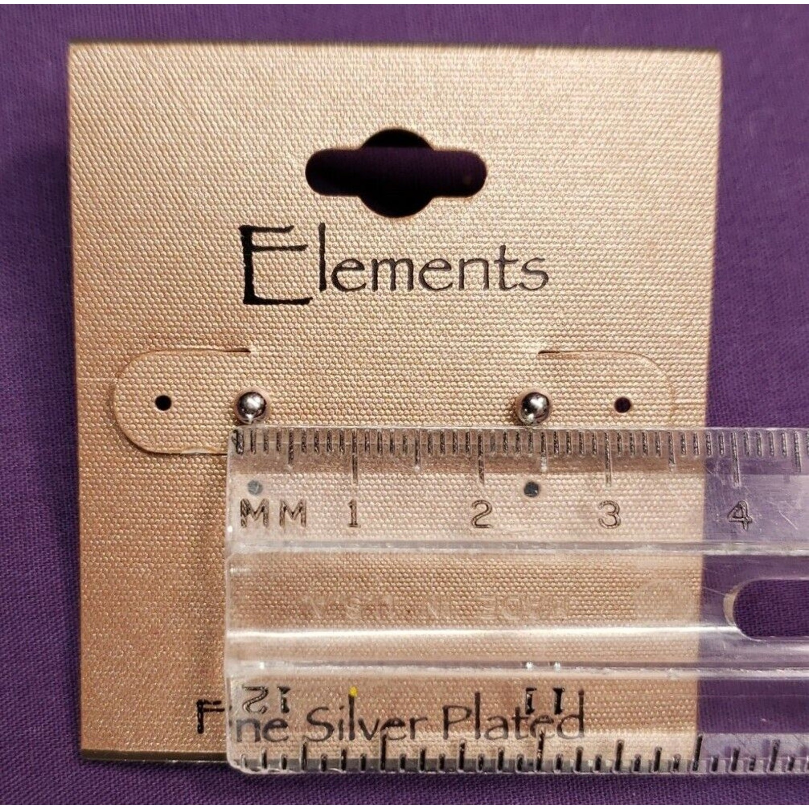 Elements Fine Silver Plated Tiny Ball Stud Earrings, with tags, ATI China stamp