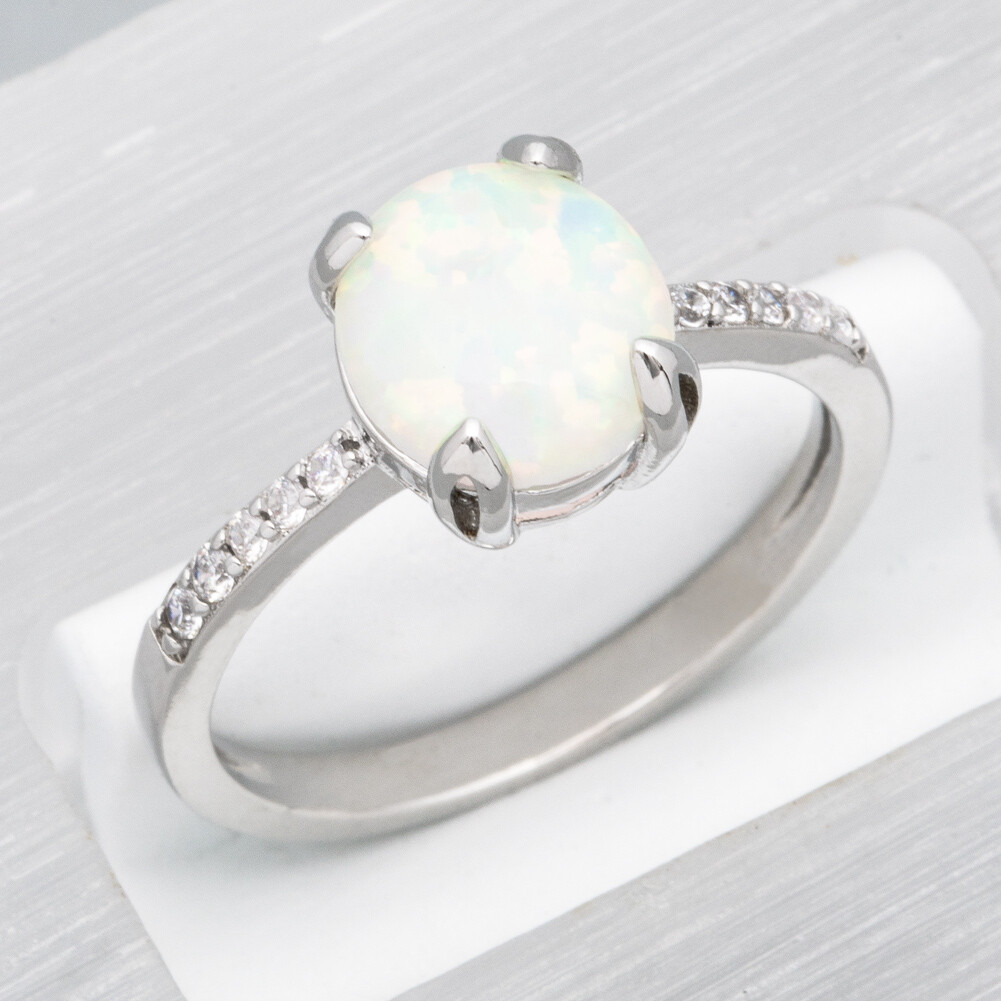 7×9 Oval White Fire Opal CZ Silver Jewelry Women Solitaire Ring Size 6 7 8 9 10
