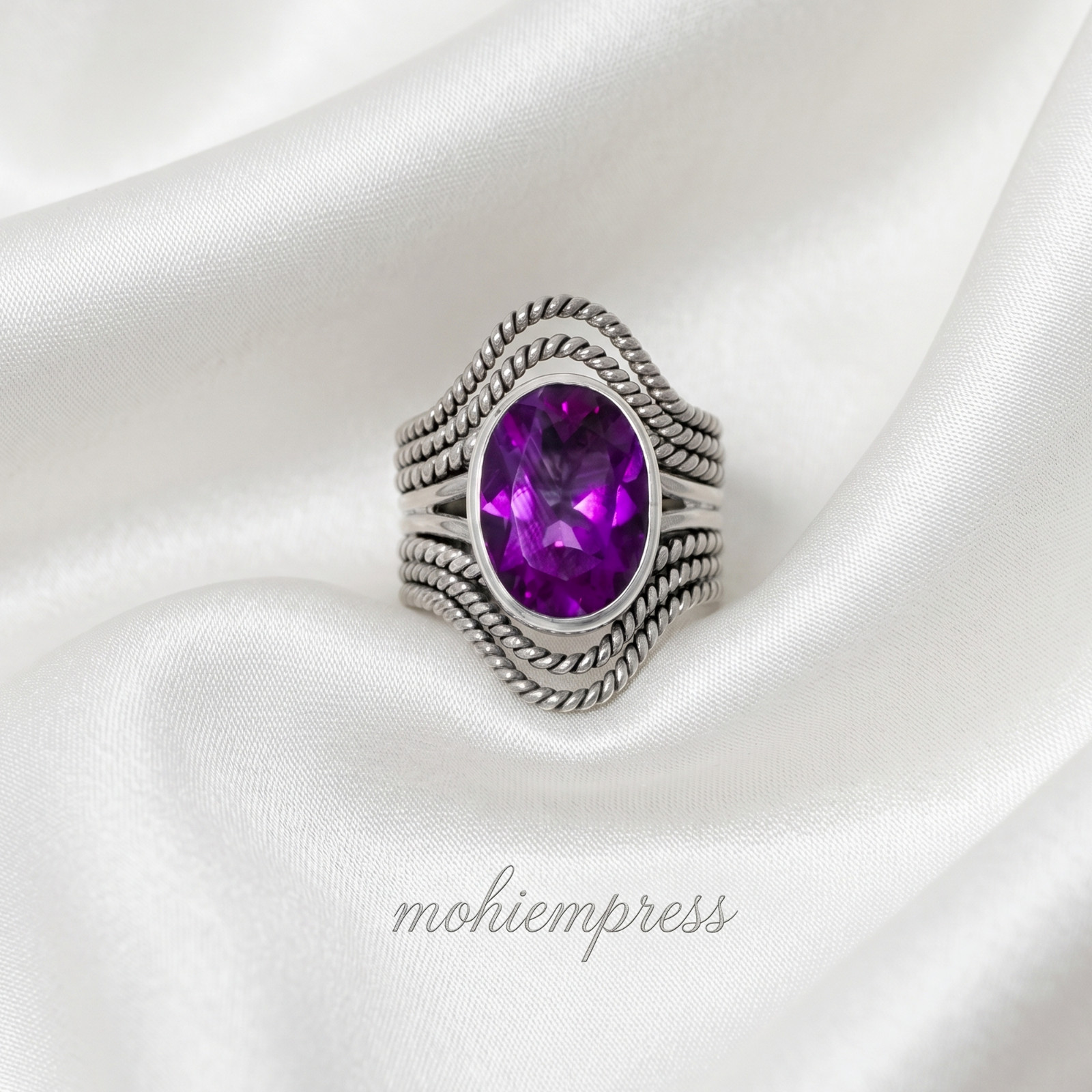 925 Sterling Silver Natural Amethyst Gemstone Ring, February birthstone
