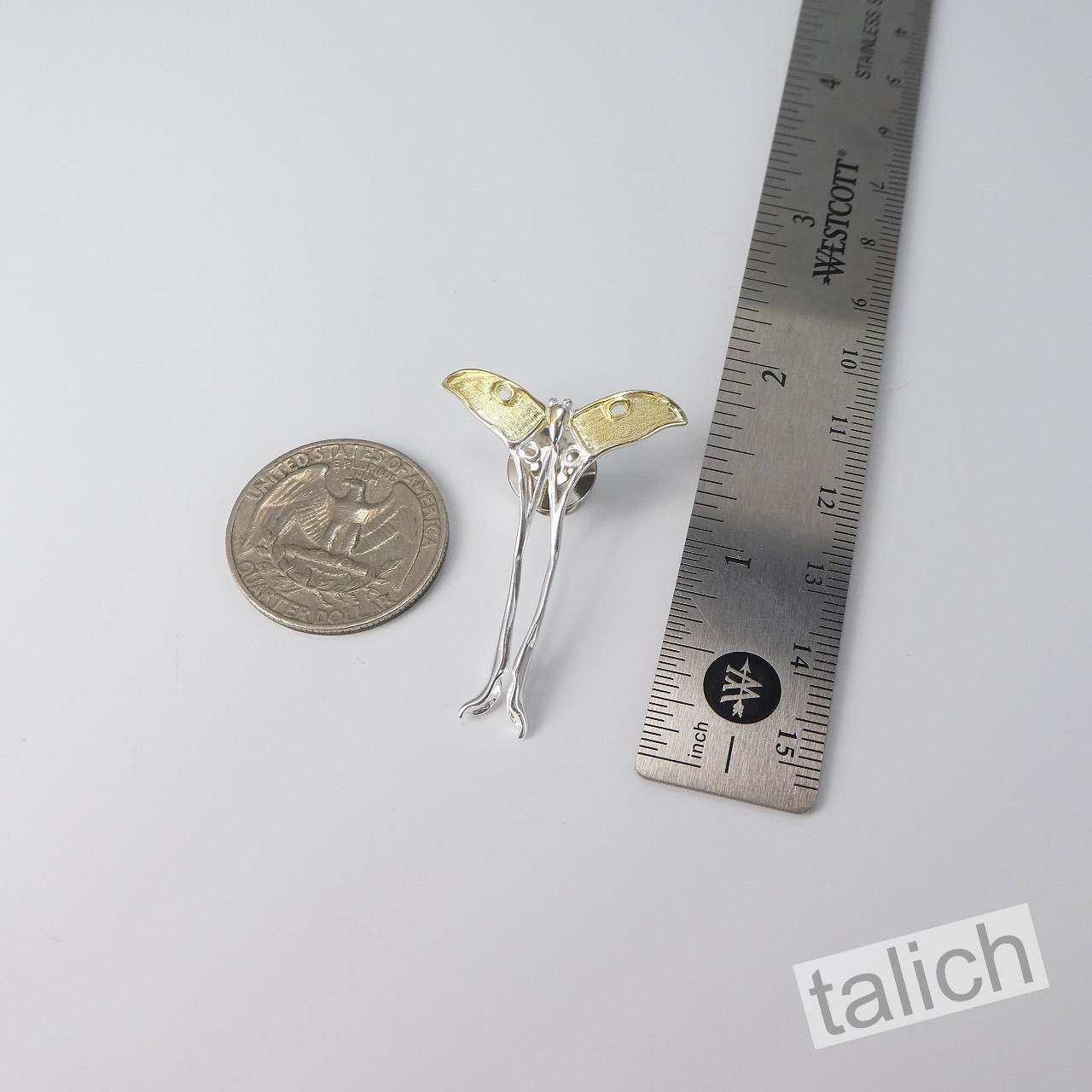 925 Sterling Silver Luna Moth Insect Brooch Pin Unique Nature Inspired Gift