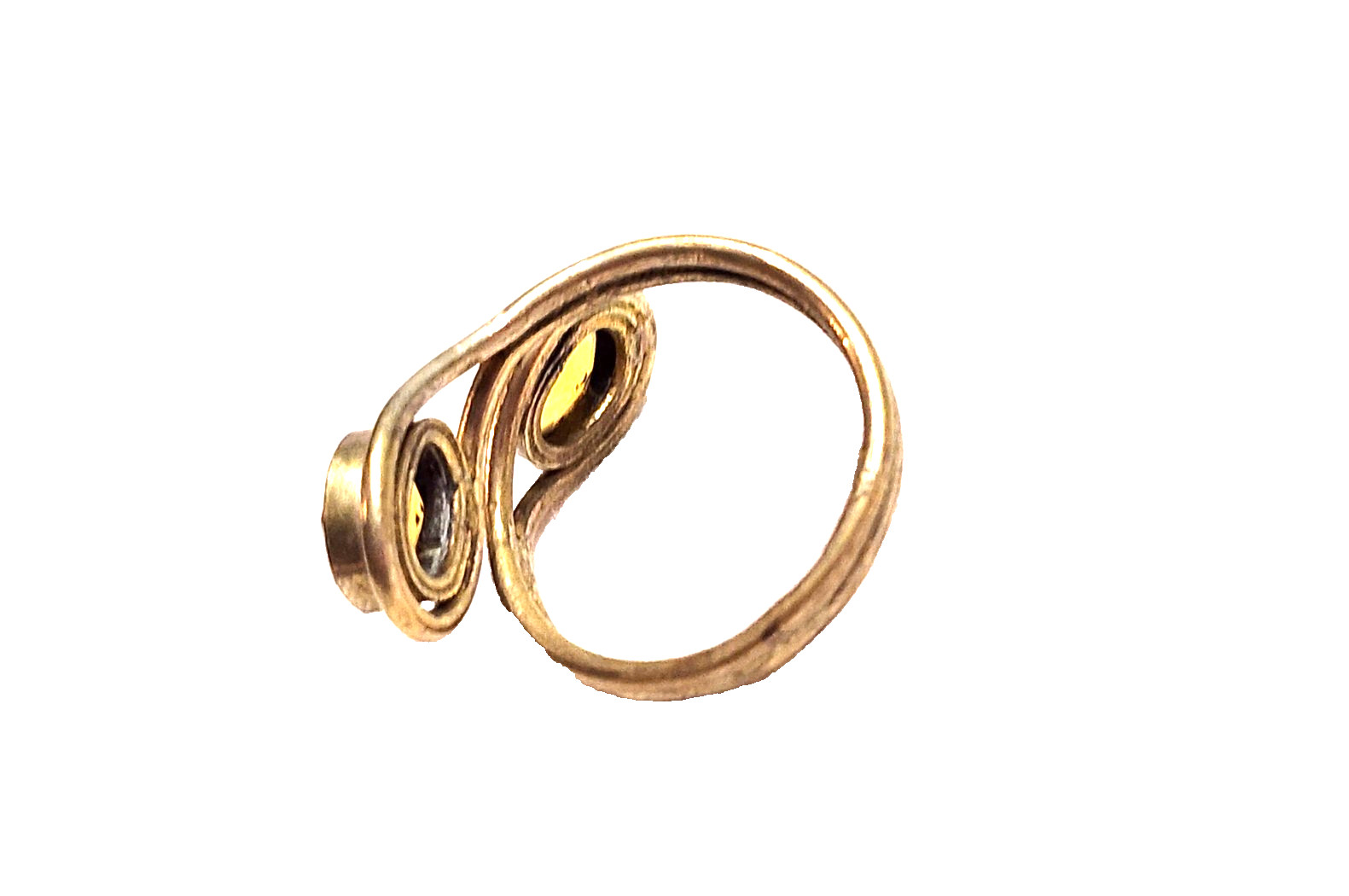 Artisan Yellow Citrine Faceted Oval Wrap Statement Ring Sz 7.5 Gold Tone Boho