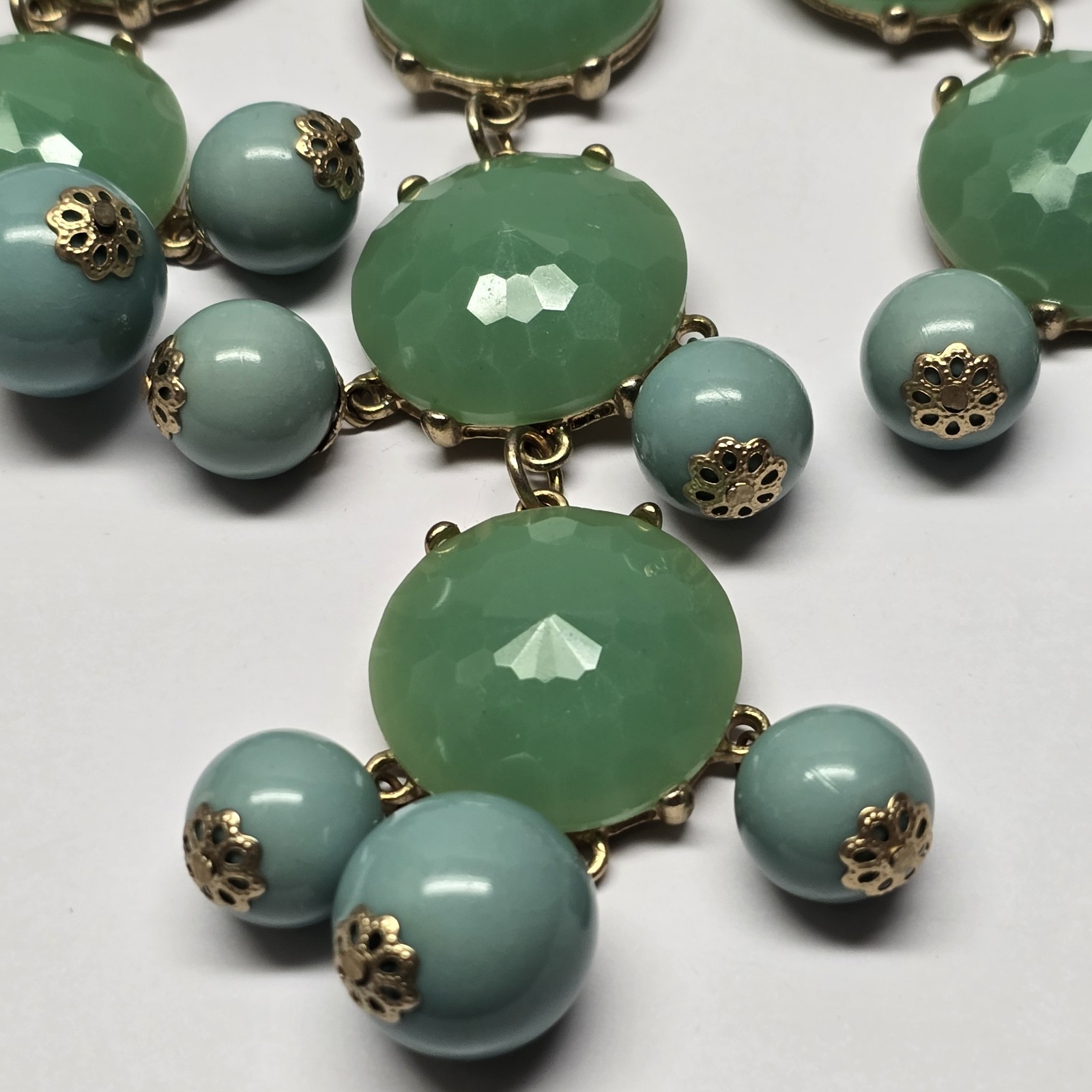 J. CREW MINT GREEN GOLD TONE BAUBLE STATEMENT NECKLACE COSTUME JEWELRY SPRING
