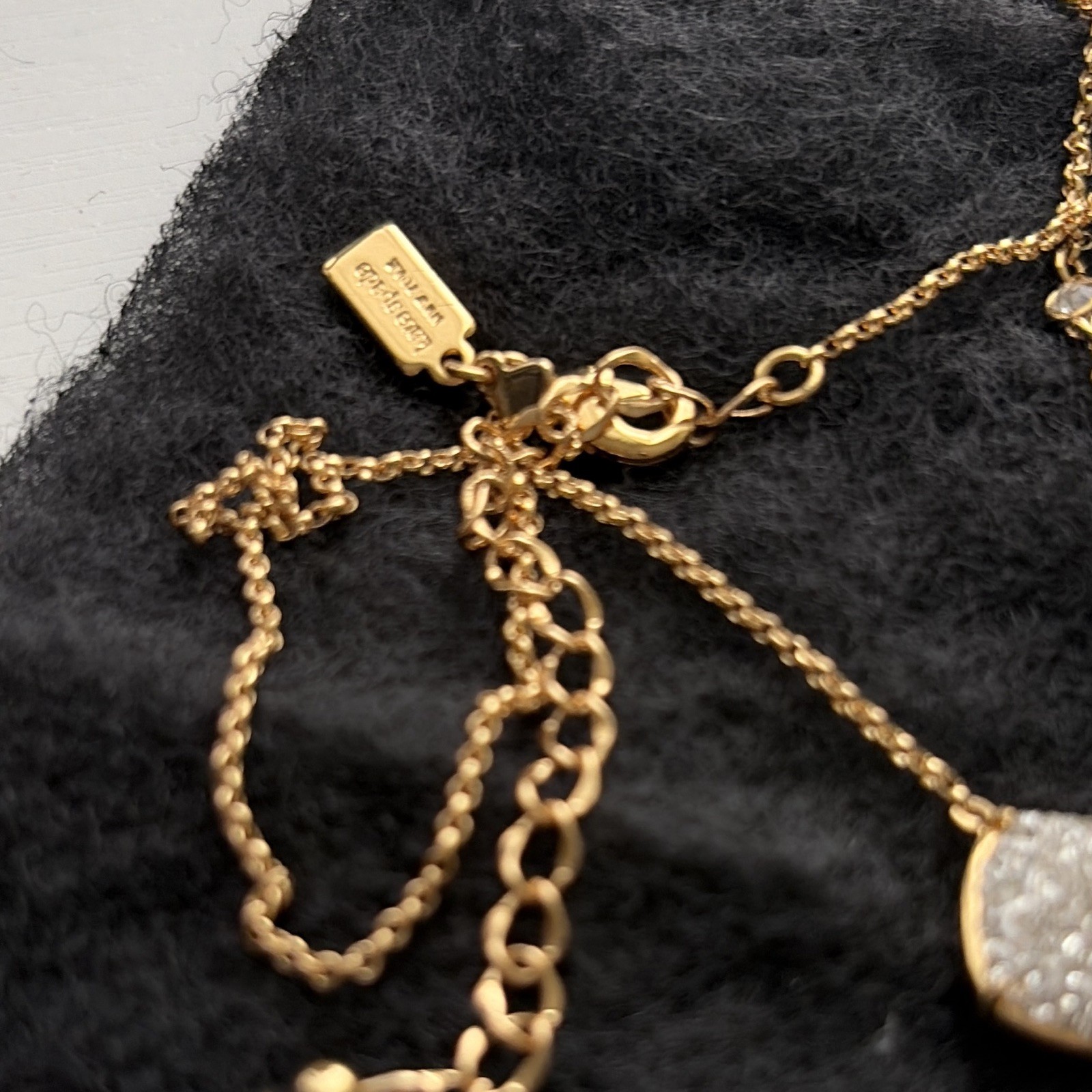 Stella & Dot Gold Tone Cable Chain Necklace Pavé Clear Cushion Crystal Pendant