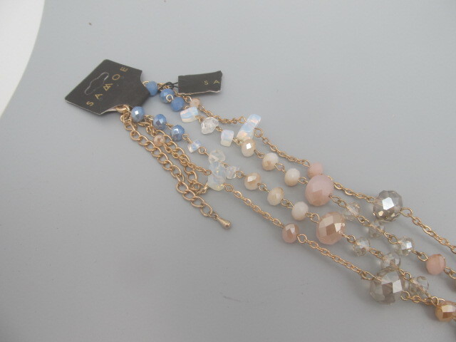 Samoe Gold Tone Necklace with Pink, White, Blue and Clear Beads