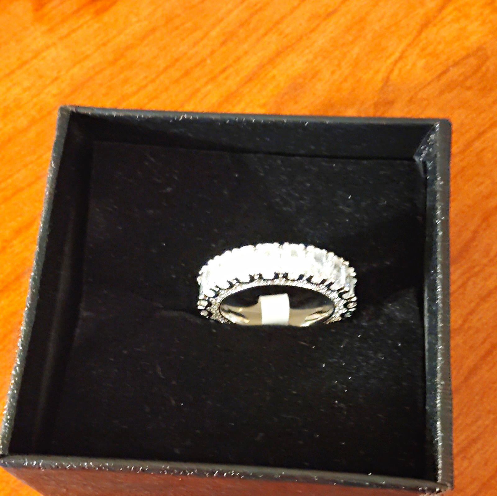 Silver Tone Rhinestone Eternity Band Ring Size 9 with Clear Stones