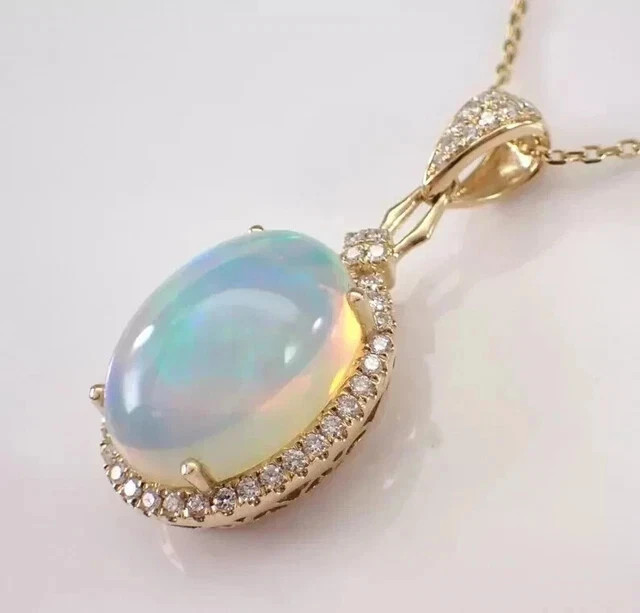 3.00Ct Oval Cut Simulated Fire Opal Halo Pendant 14K Yellow Gold Plated Silver