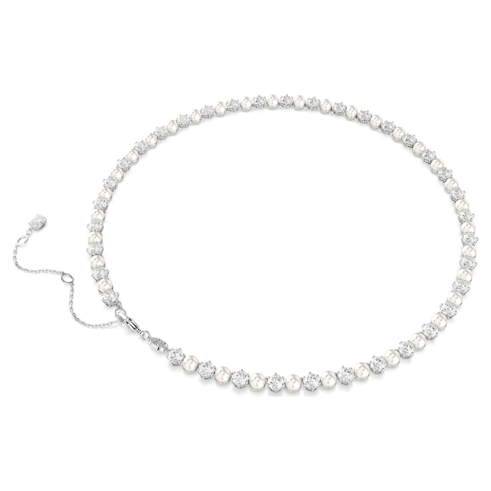 Swarovski Matrix Tennis Necklace, Crystal Pearl, Round Cut, White 5689623