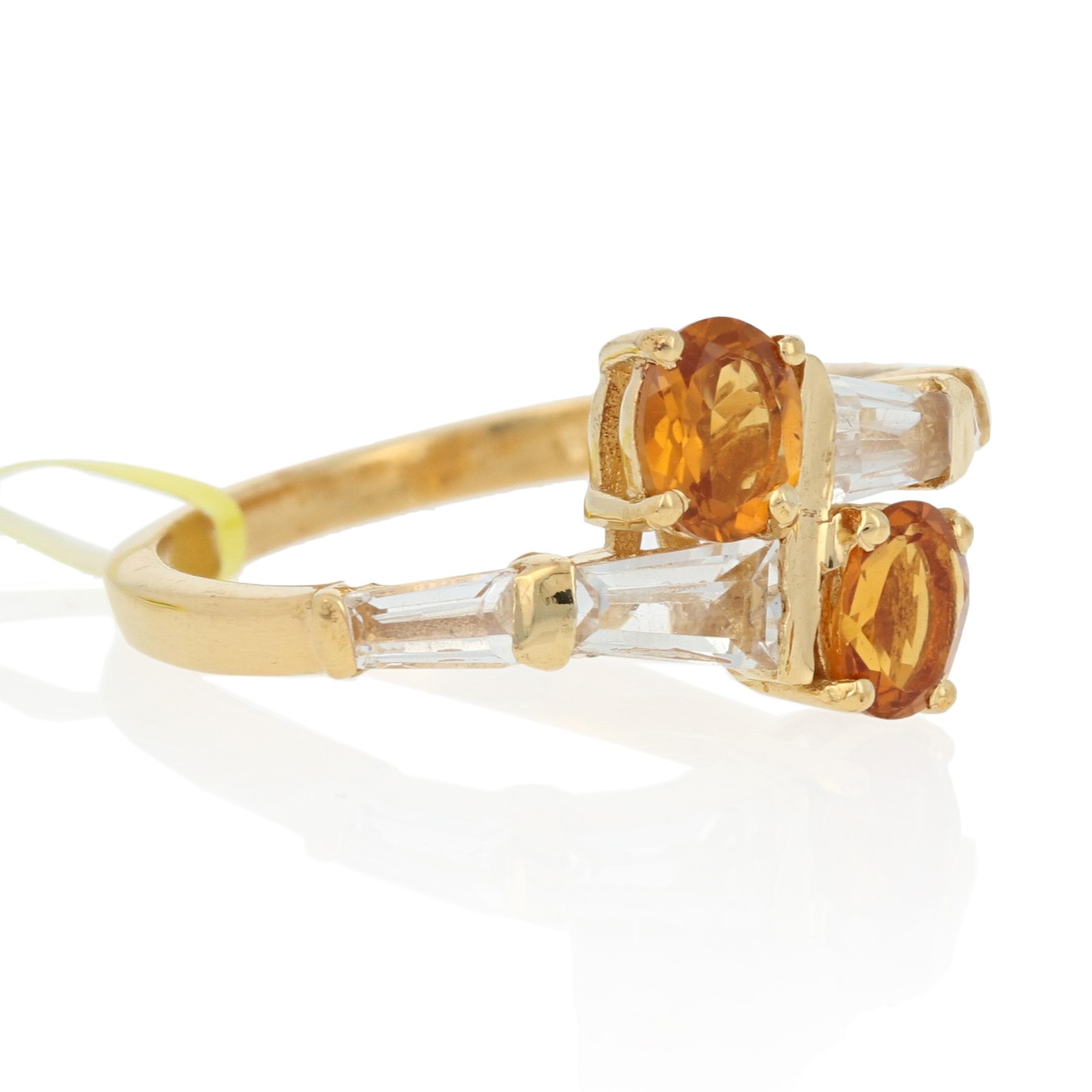 Sterling Silver Citrine & Quartz Ring 925 Gold Plated Oval 1.10ctw Bypass Size 6