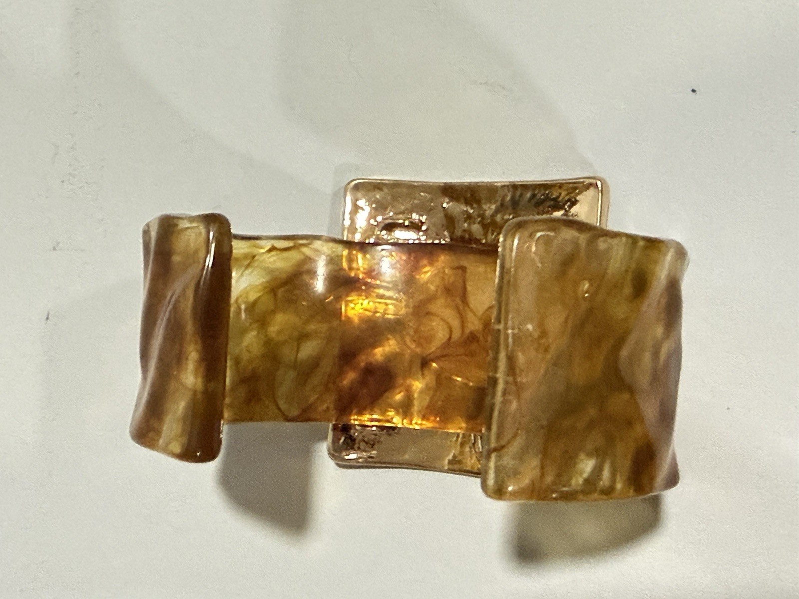 Chunky Brown Swirl Acrylic Brushed Gold Tone Metal Cuff Bracelet Statement