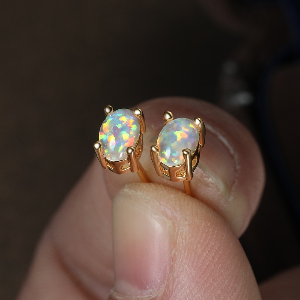 Women Girl Fashion 925 Silver Post Oval Fire Opal Stud Earrings 4x6mm Gift PE19