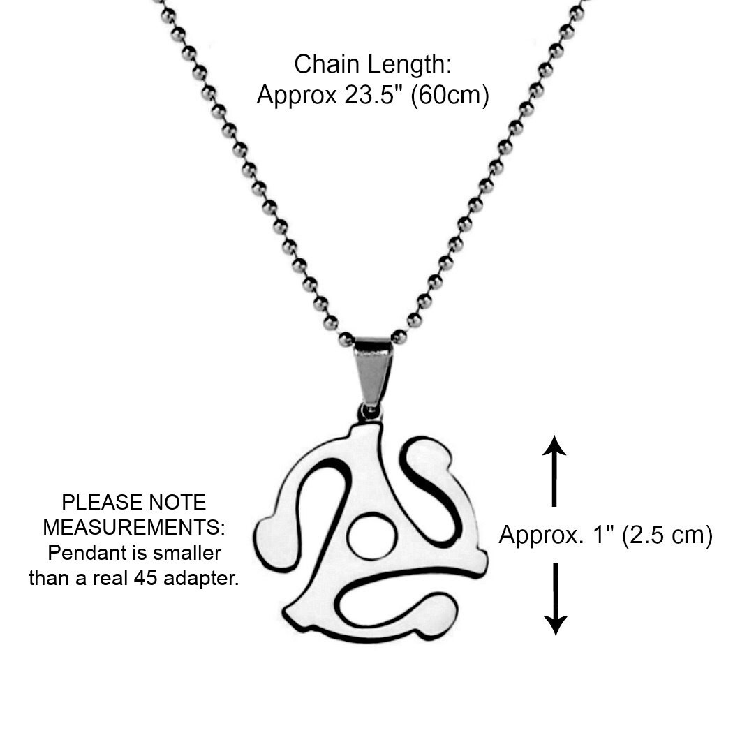 45 RPM RECORD ADAPTER NECKLACE 23″ Chain Stainless Steel DJ Vinyl Music Lover