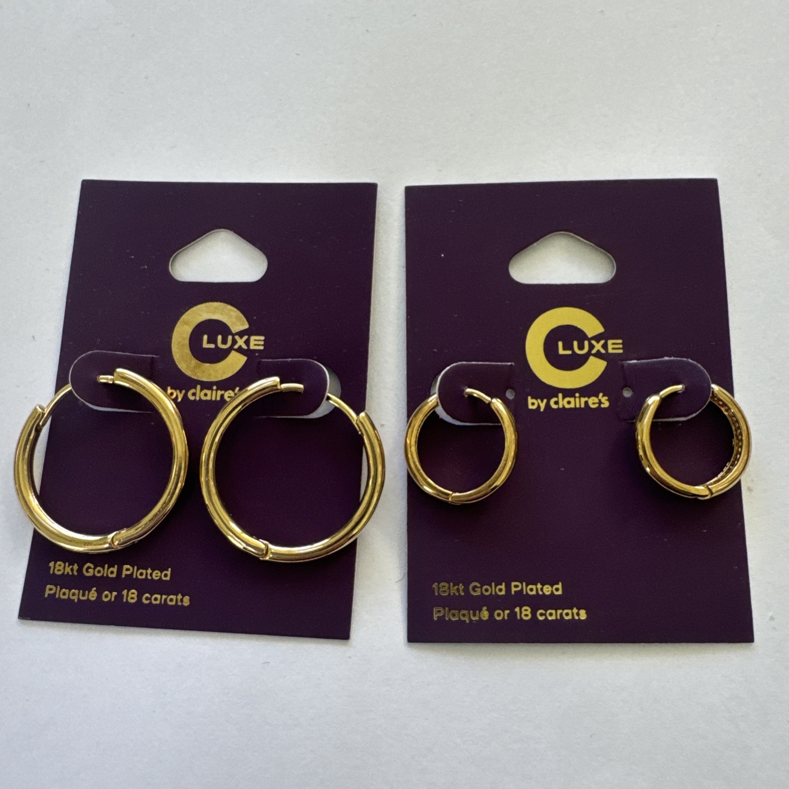 C Luxe By Claire’s 18k Gold Plated Hoop Gold Lot 2 Earrings NEW Clicker