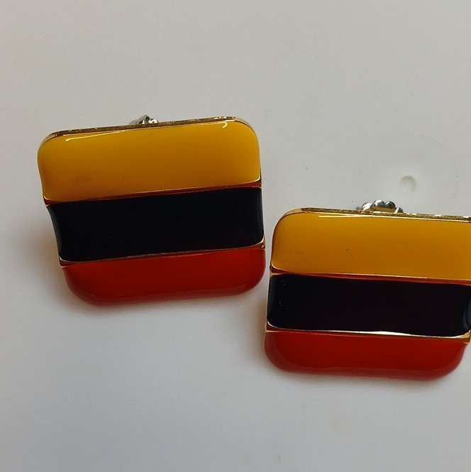 Multicolor Enamel Rectangle Stud Earrings Butterfly Back Nickel-Free Lobe Pair