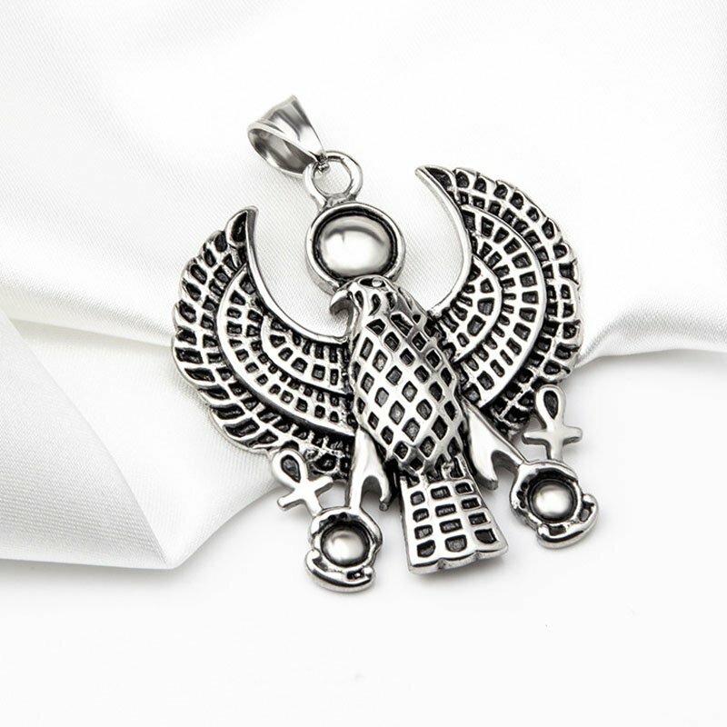 MENDEL Mens Egypt Egyptian Horus Falcon Ankh Pendant Necklace Stainless Steel