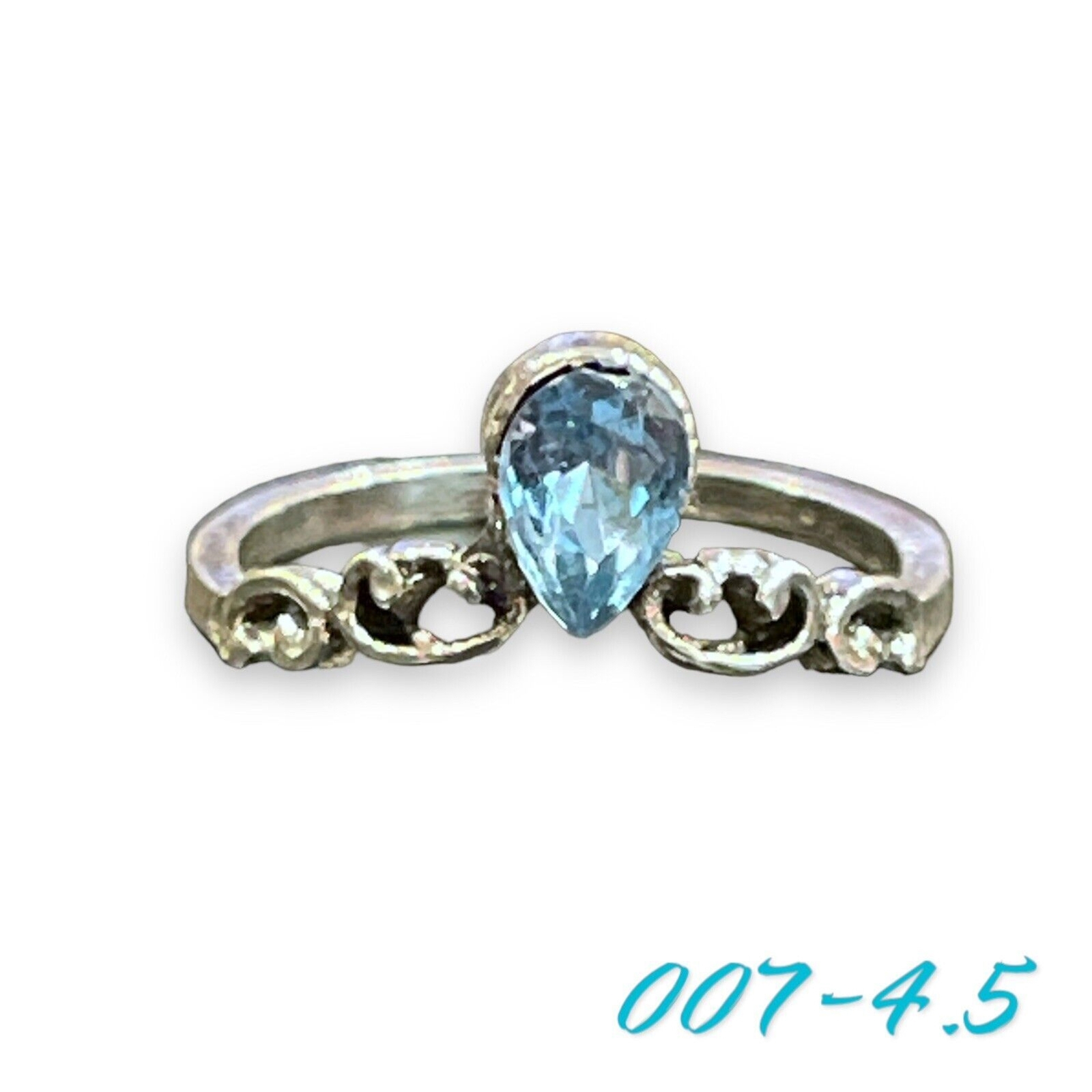 Womens Ring Size 4.5 Band Blue Jewel Silver Metal Crown Royal Princess 007-4.5