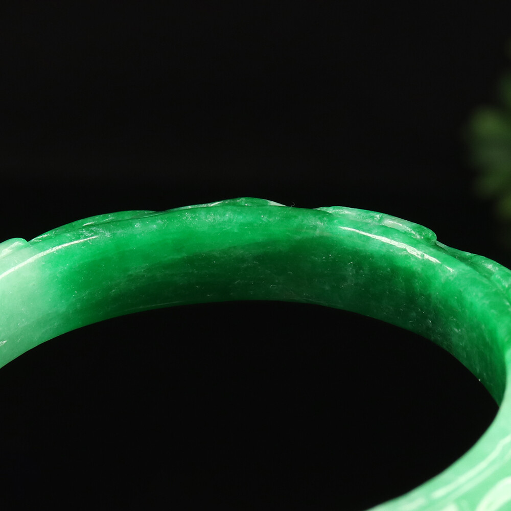 55mm White Emerald Green Jadeite Jade Bangle Bracelet Bat Ruyi Money A-11441