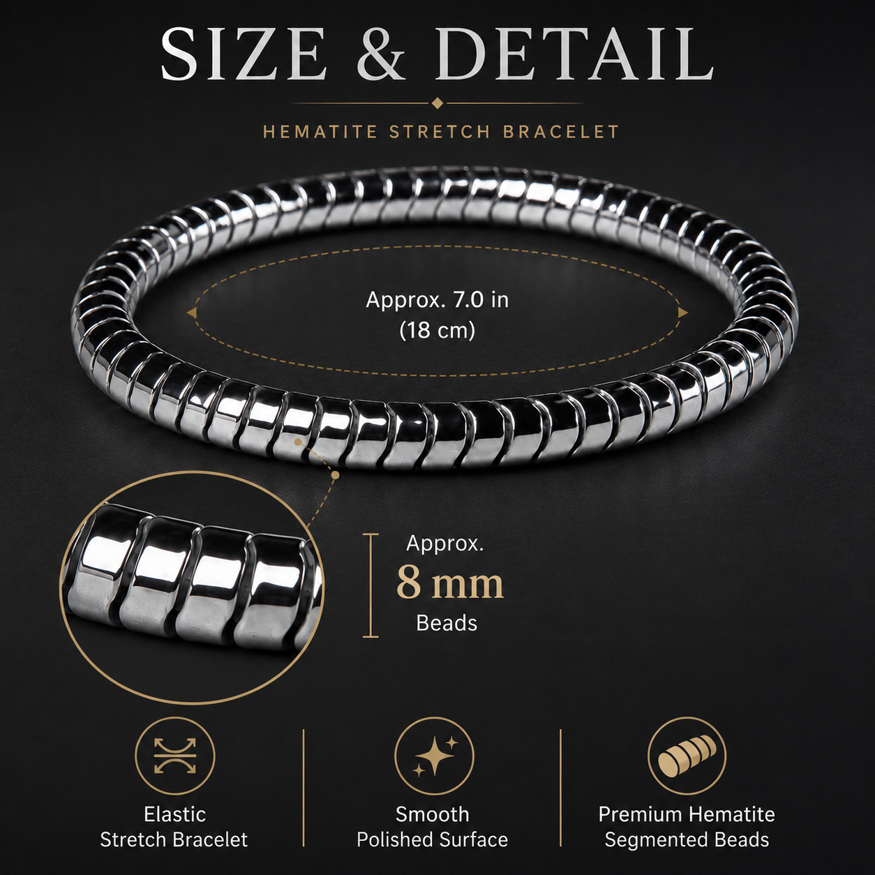 8mm Magnetic Hematite Bead Bracelet Stretch Unisex Men Women Jewelry