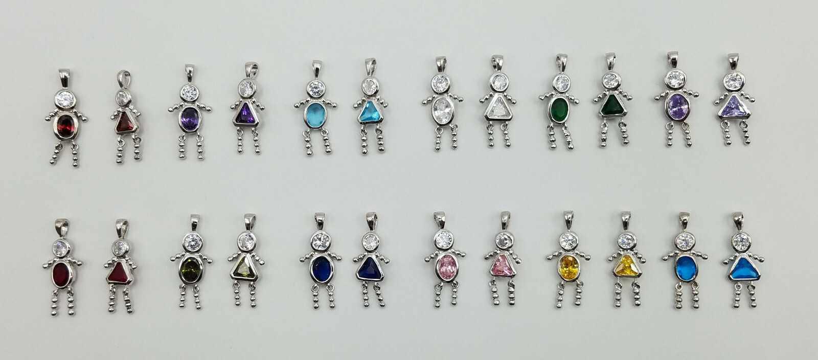 Birthstone Baby Pendant Charm Bright Silver Rhodium ALL MONTHS Boys and Girls