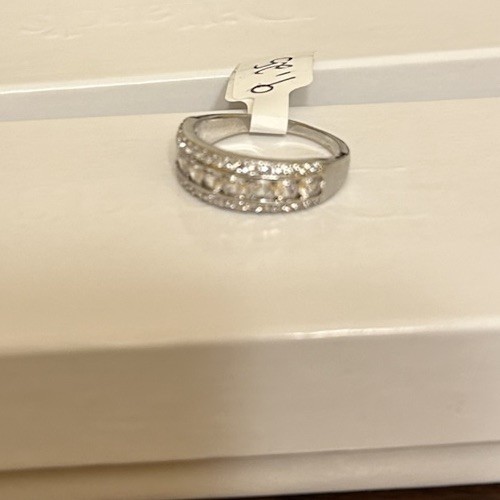 Size 9.25 Half Eternity Band Ring Silver Tone Diamond CZ No Mark