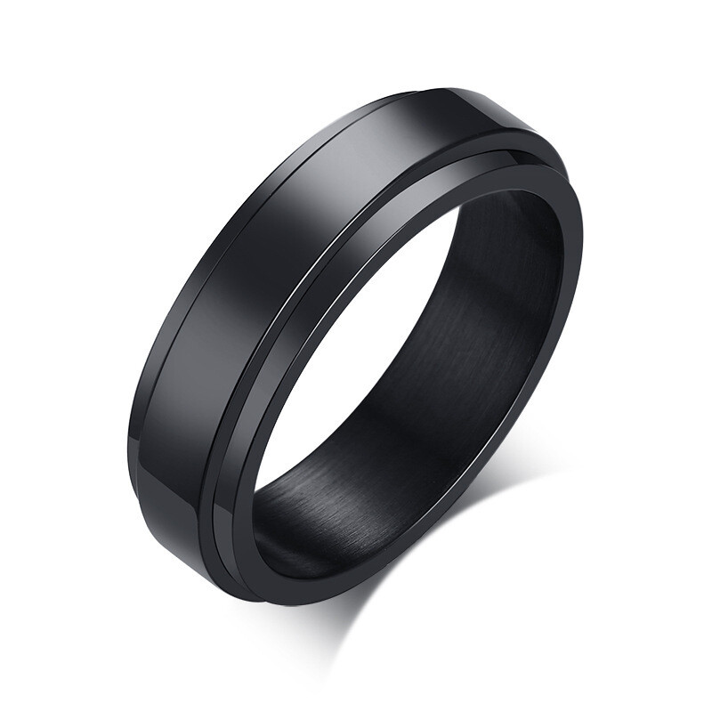 Black/Gold/Silver Spinner Polished Band 6MM Women Stainless Steel Ring Size 5-11