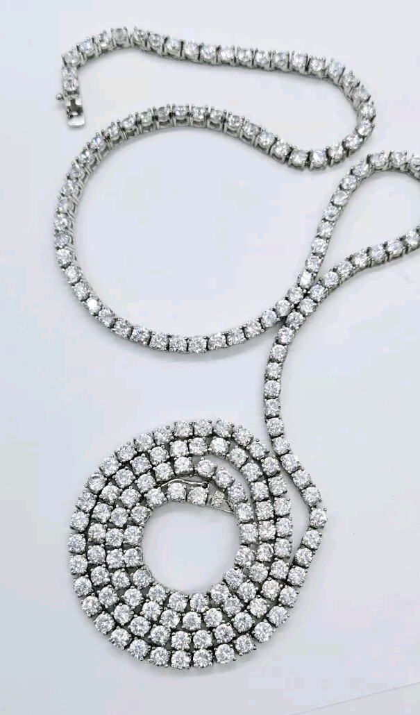 Tennis Crystal Necklace Silver tone Statement Signed DS 35 in RARE