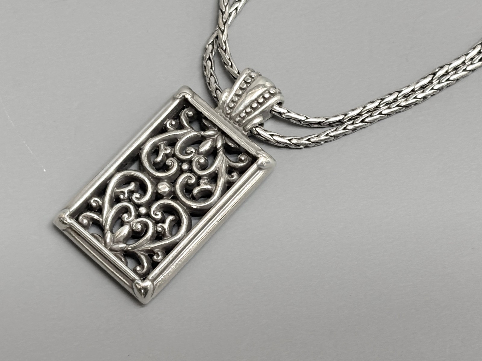 BRIGHTON Berkley Scroll Silver Pendant w/Long Necklace 24″/26″ Perfect!