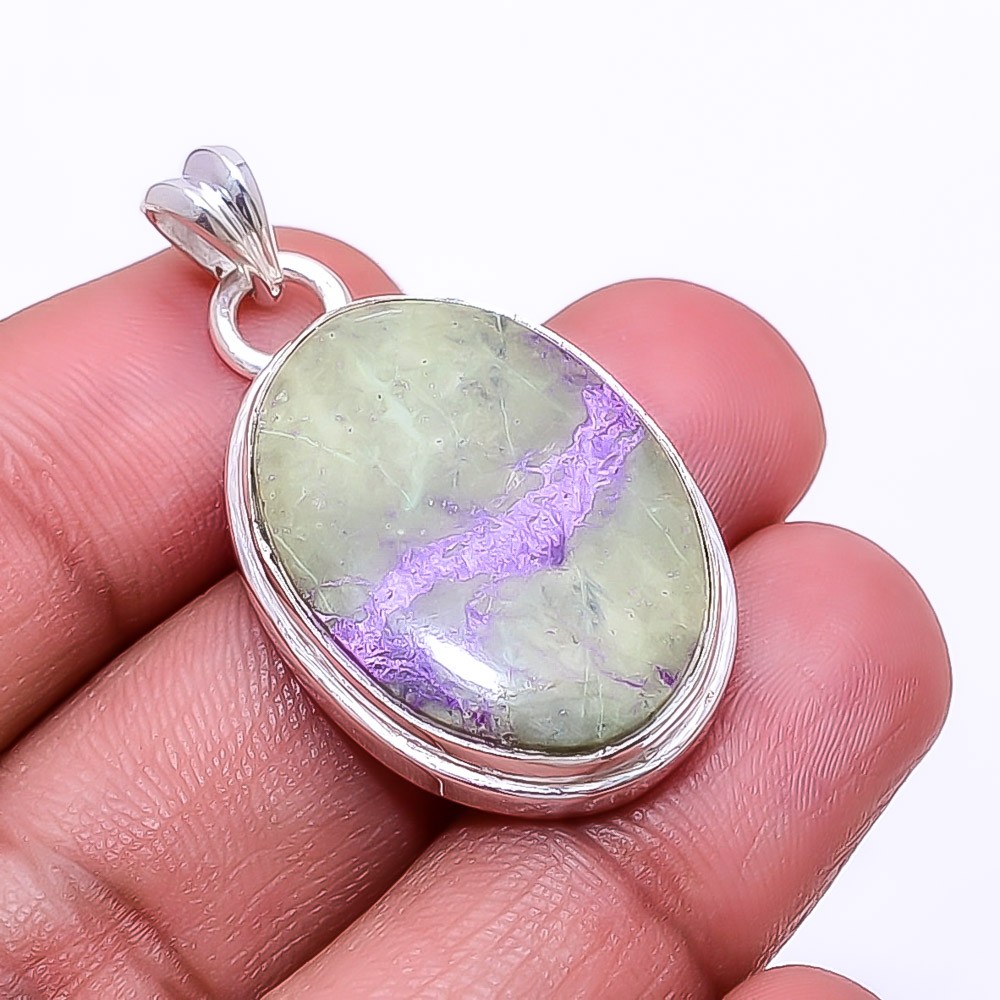 Variscite In Purpurite -Faires Tin Mine 925 Sterling Silver Pendant 1.48″ P29