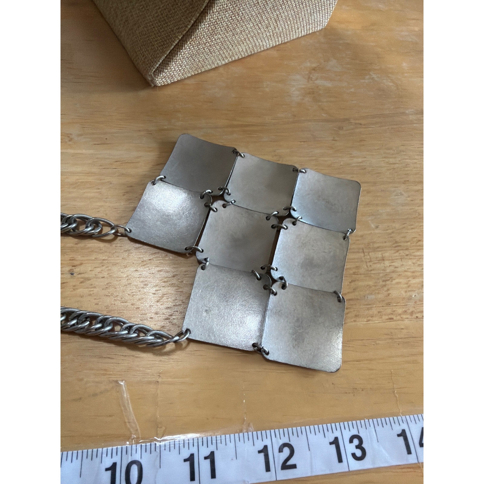 Geometric Silver Tone Square Plate Bib Statement Necklace Chunky Chain Edgy