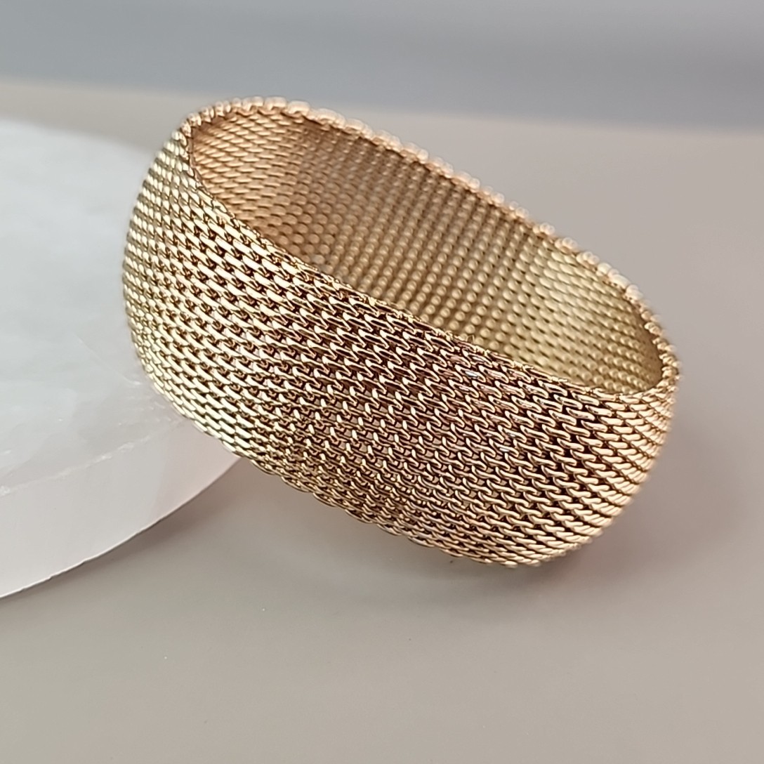 Mesh Bracelet Curved 26mm Gold Tone Domed Flexible Woven 8″