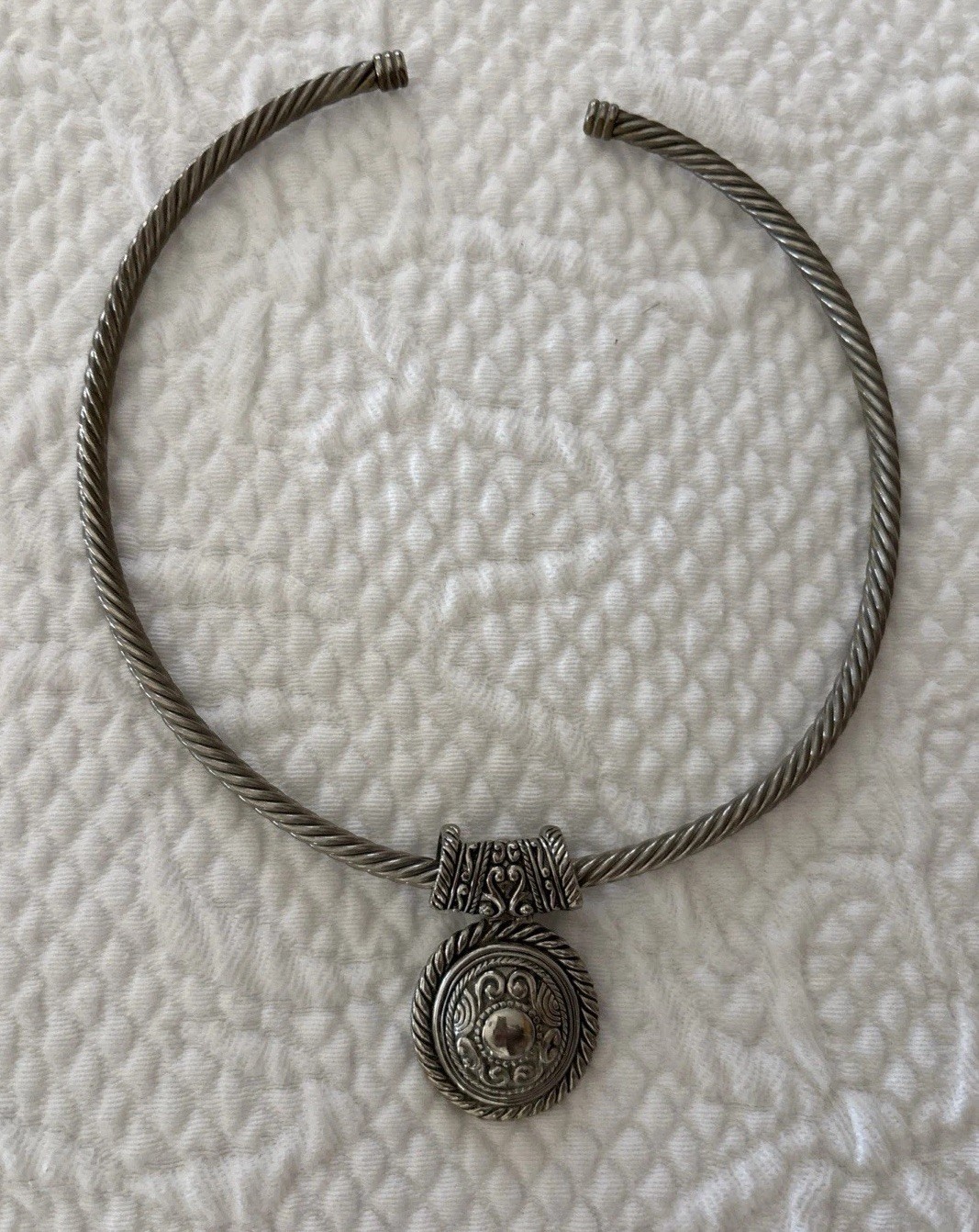 Cable Cuff SLIDER Choker Silver Necklace w Removable Charm Pendant