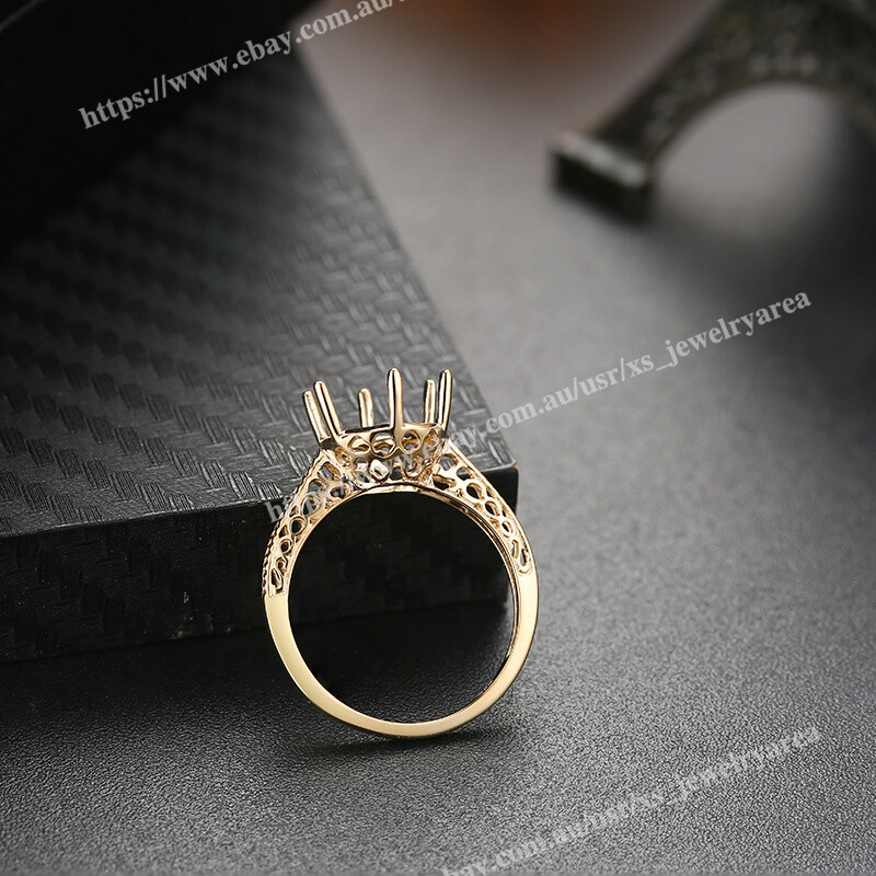 Six Prong Semi Mount Ring Brilliant Solid 14k Yellow Gold Round Cut 8.5mm to 9mm