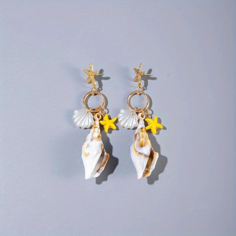 Women’s Boho Earrings Acrylic Conch Pendant Alloy Starfish Studs Fashion Jewelry