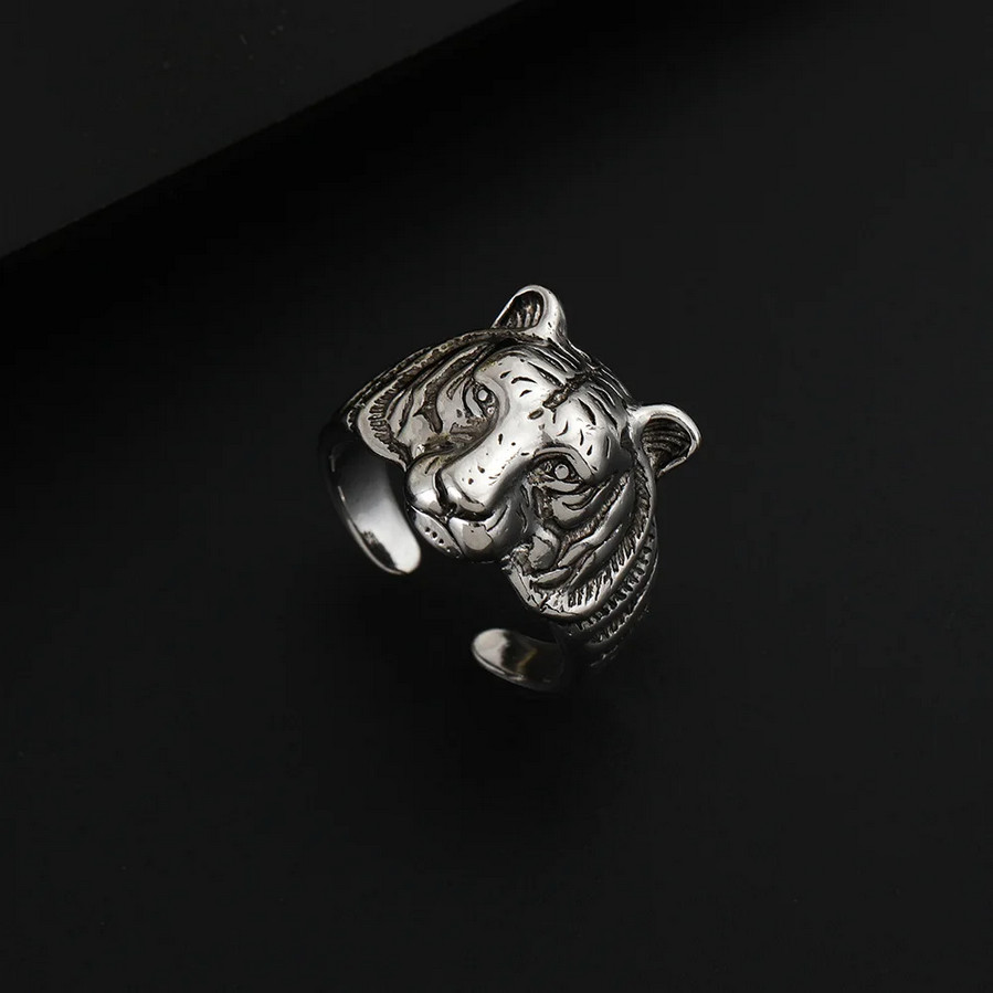 Tiger Strong Open Ring Jewelry Silvery Animal Bangled Cat Adjustable Resizable