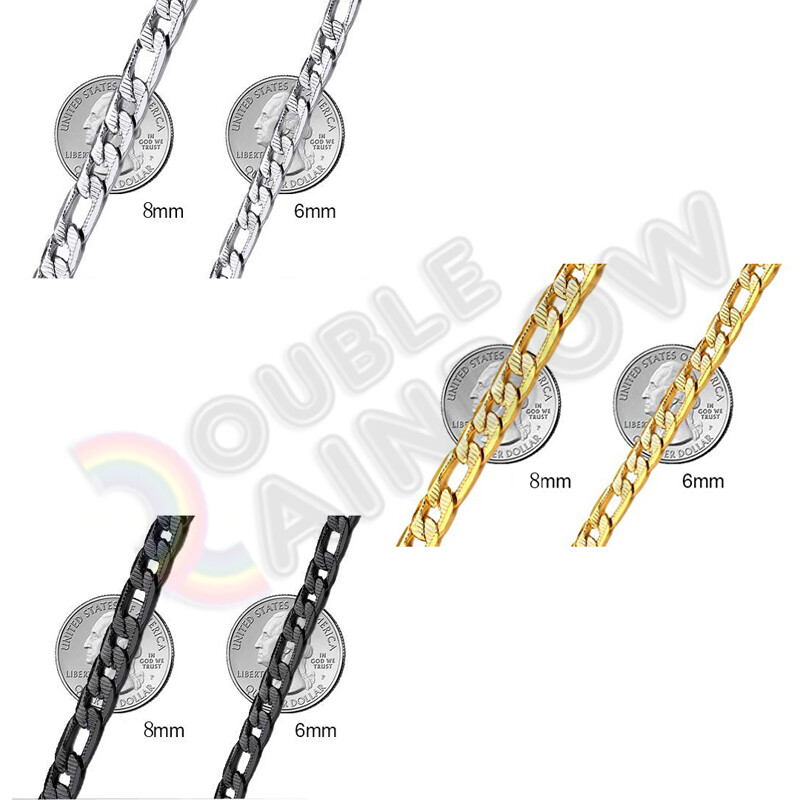Men Gold Plated Stainless Steel Diamond Cut Figaro Necklace 6/8mm Chain 18-36″