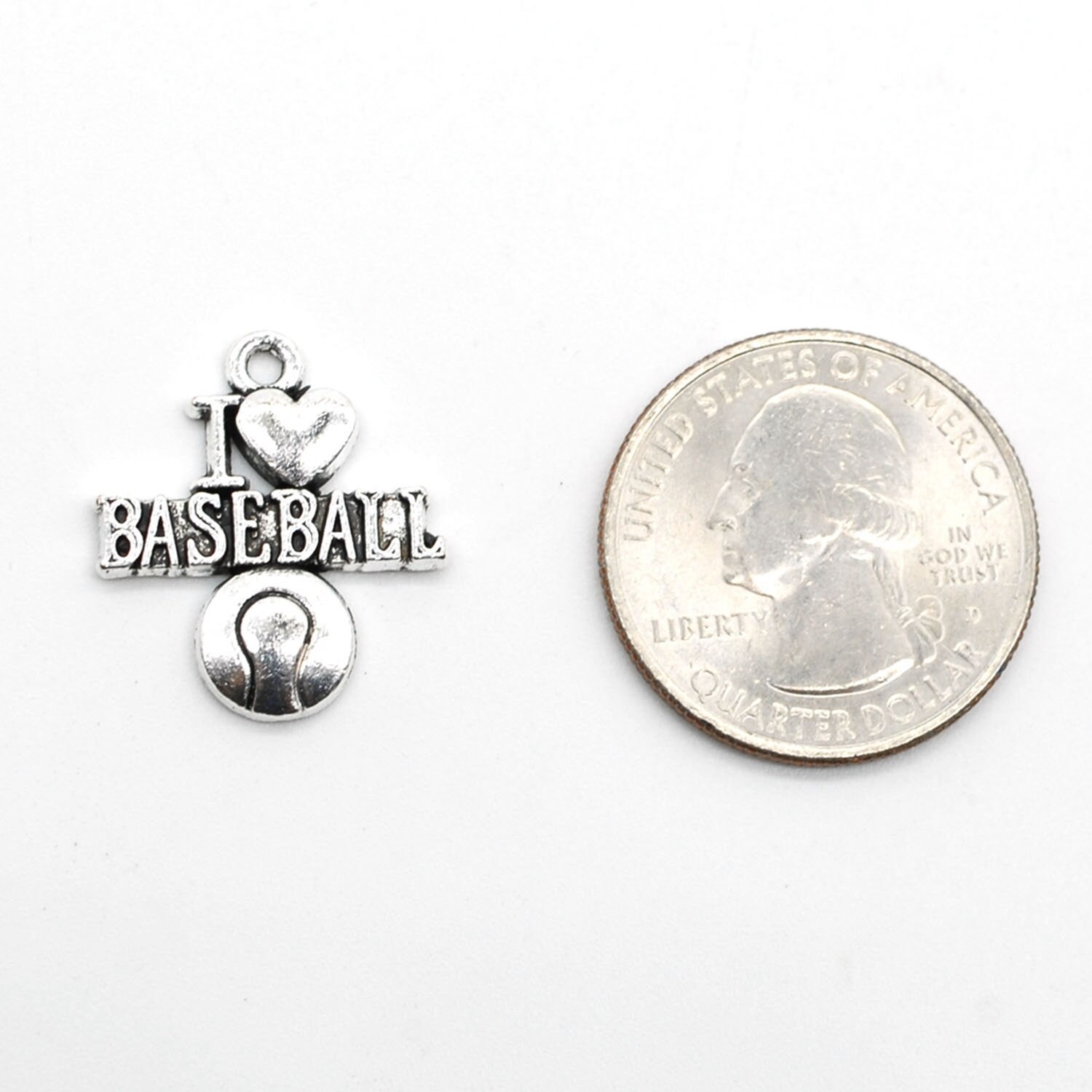 15 or 40PCS, Antique Silver I Love Baseball Charm Pendant, Sports Charm Pendant