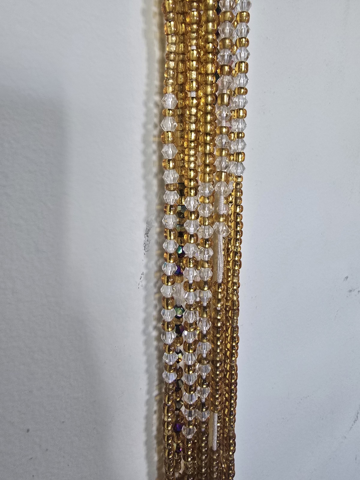 Gold Clear Multi-Strand Beaded Necklace Glass Plastic Beads Clear Main Stone
