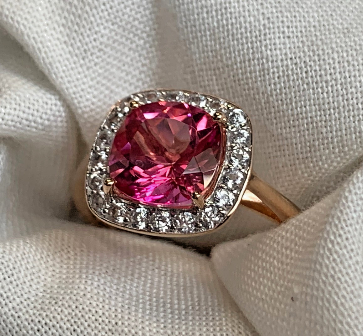 10K Rose Gold Ring 2.58g Fine Jewelry Size 8 Band Pink & Clear Color *READ*