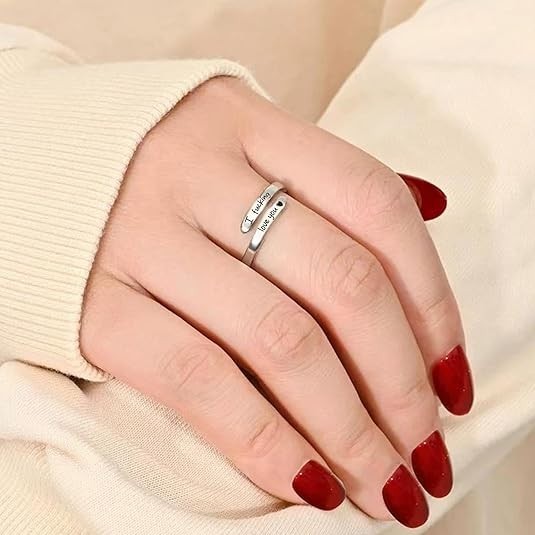 I F♡Cking Love You Ring for Women, Hope Rings Adjustable Stainless Steel Silver