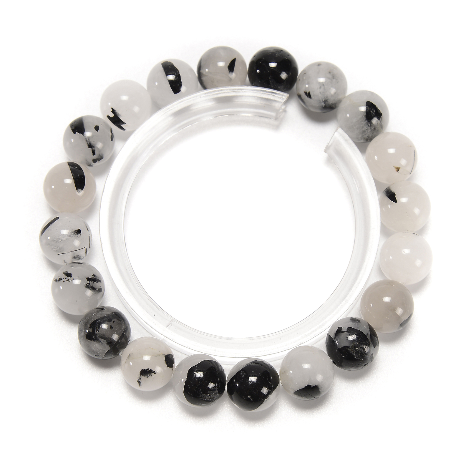 Black Tourmalinated Quartz Smooth Round Beads Bracelet Size 8mm 10mm 7.5”Length