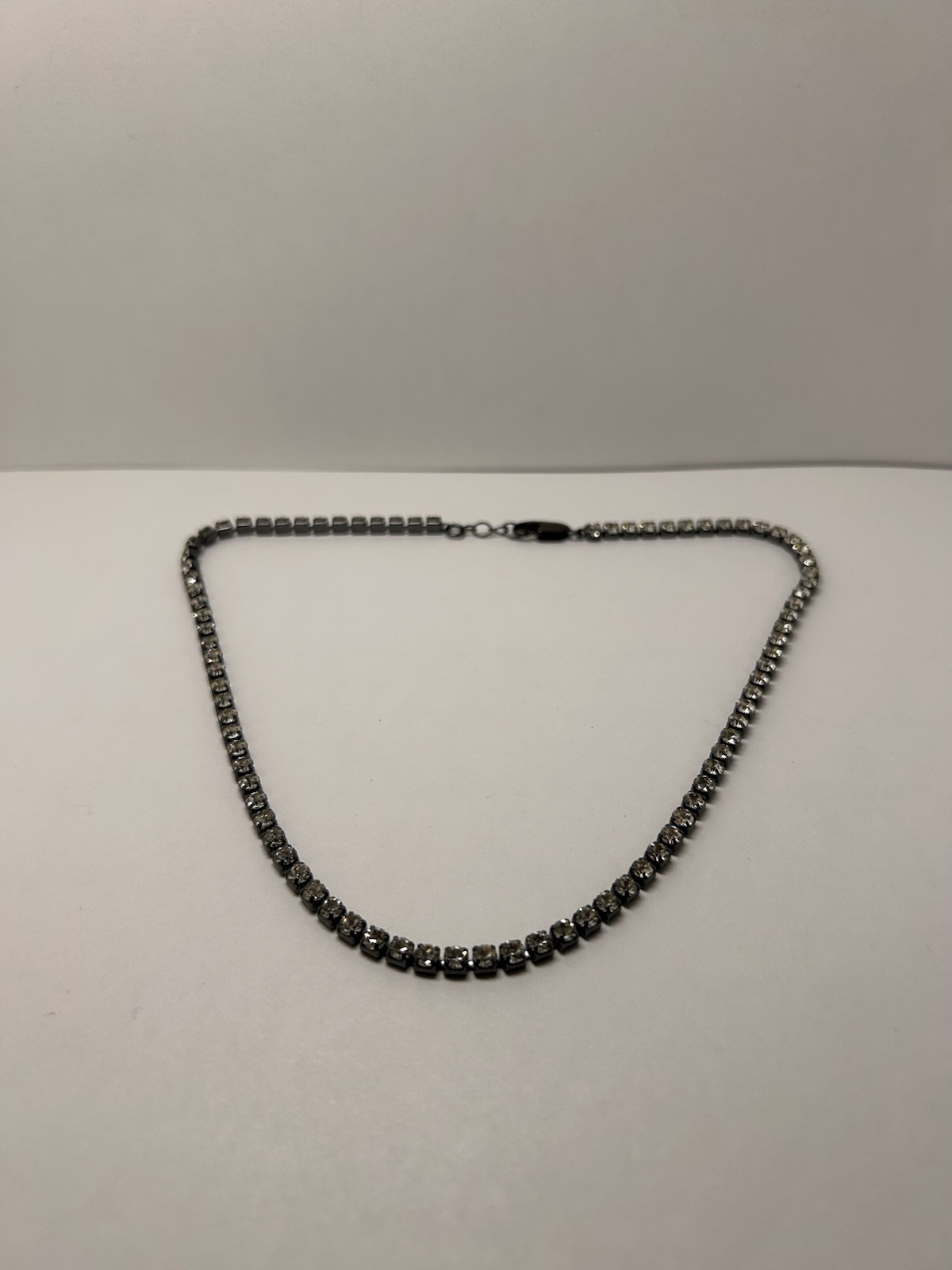 Silver Tone Crystal Tennis Cup Chain Necklace Prong Set Lobster Clasp