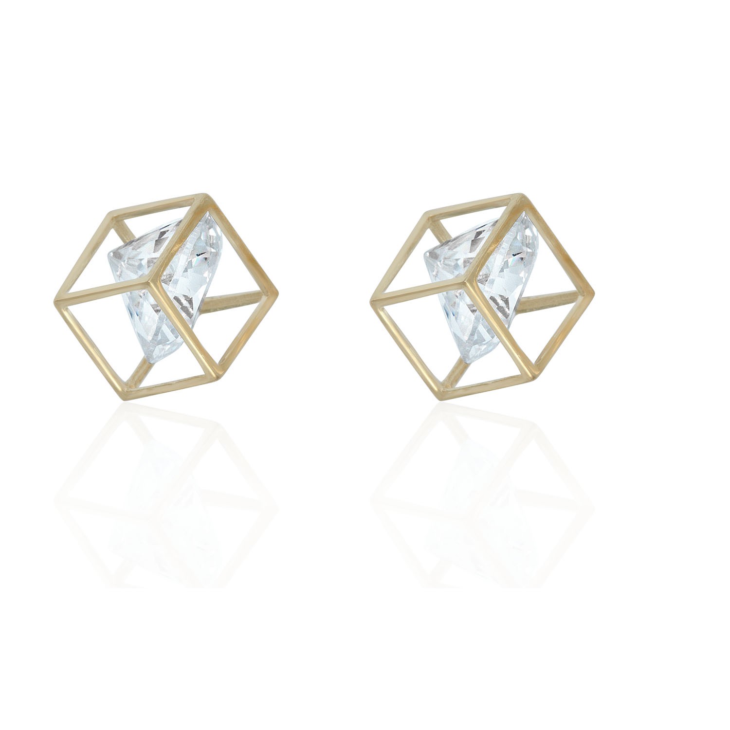 AVORA 10K Yellow Gold 6mm Cubic Zirconia CZ Square Cage Stud Earrings