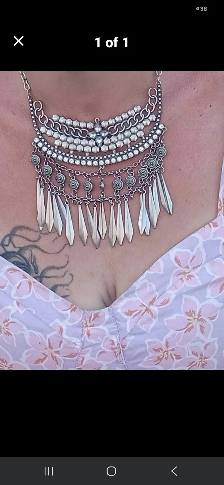Silver Tone Rhinestone Crystal Bib Statement Necklace Layered Cable Chain