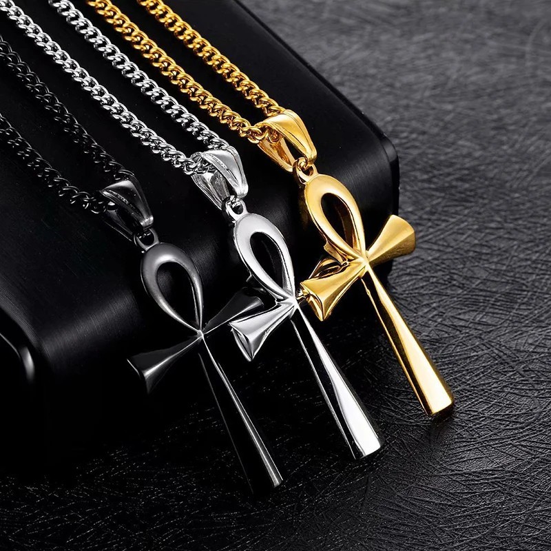 Stainless Steel Ankh Crucifix Pendant Egyptian Symbol of Life Necklace Jewelry