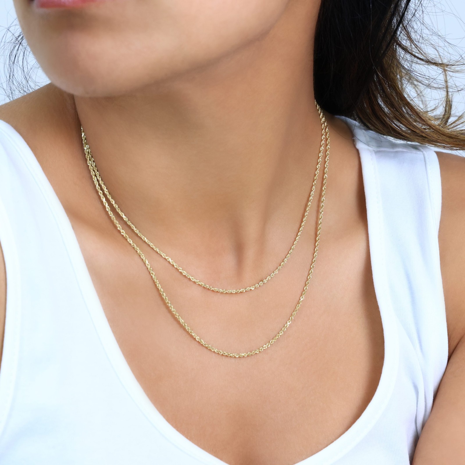 14K Yellow Gold 1mm-10mm Diamond Cut Rope Chain Necklace Mens Women 16″- 30″