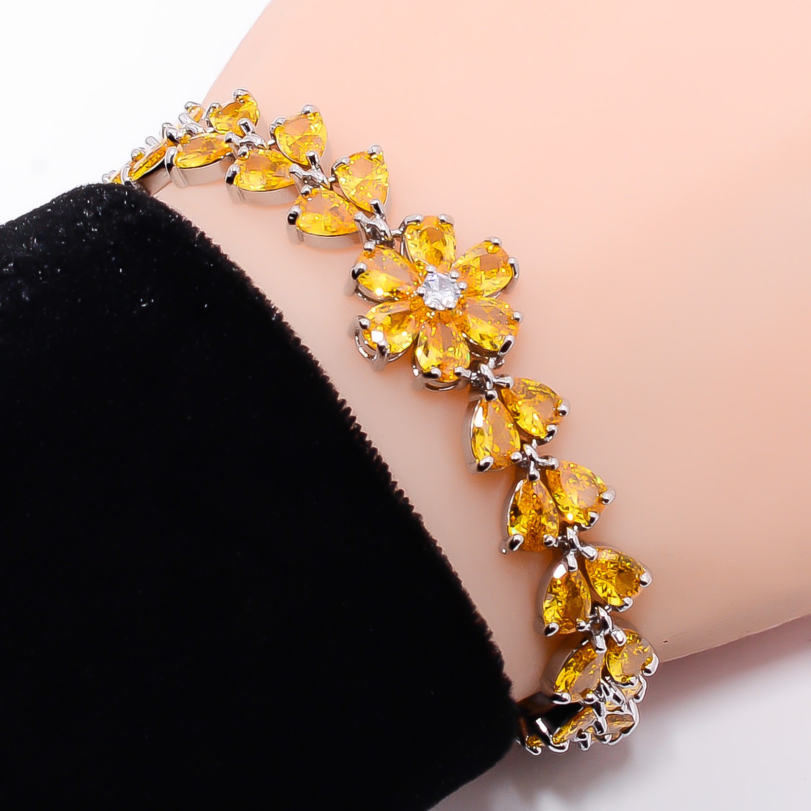 Yellow Sapphire – Simulated, CZ 925 Sterling Silver Adjustable Bracelet 7-8″ B2