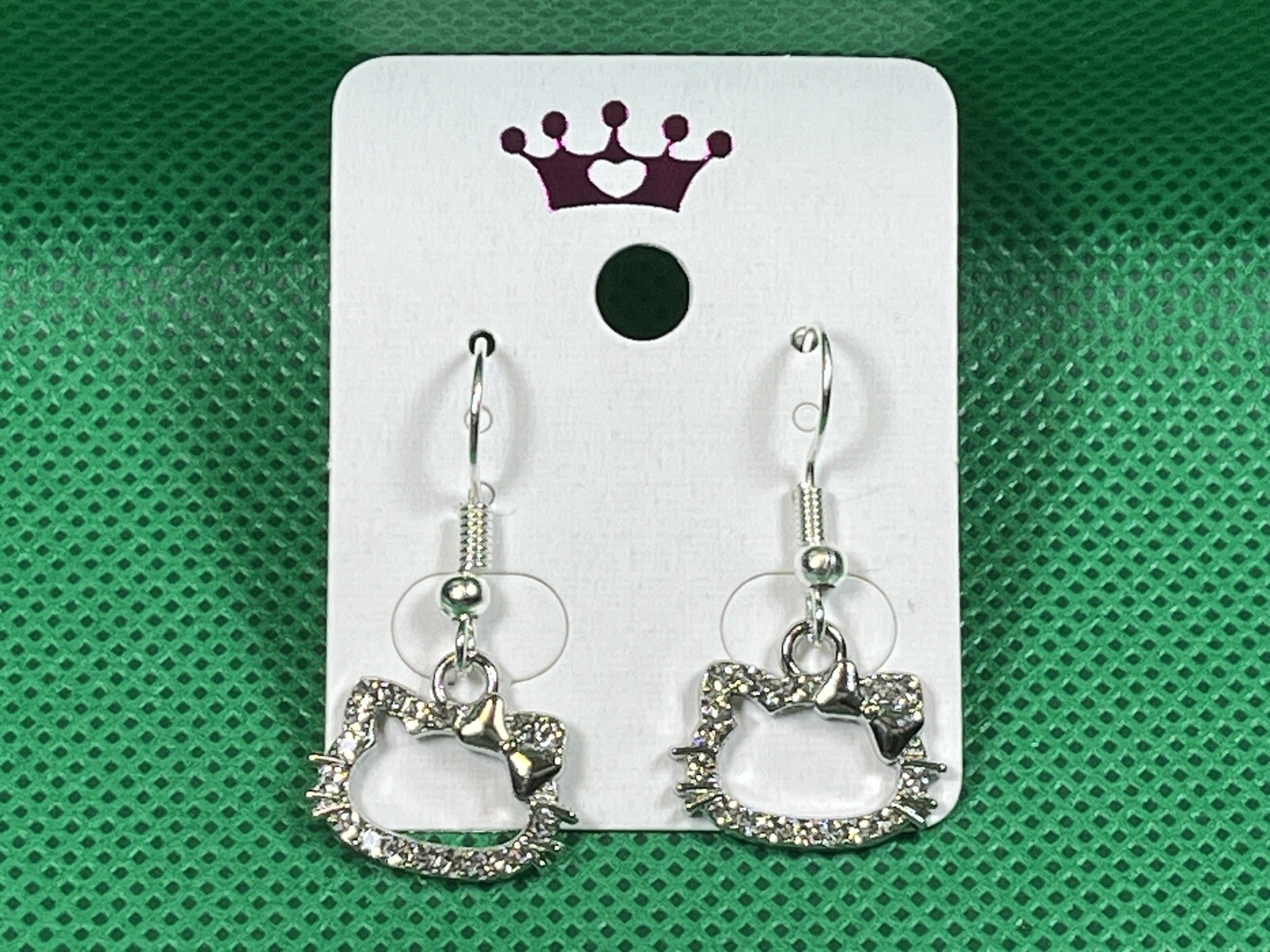 Sanrio Silver Loop Hello Kitty Cubic Zirconia Drop Dangle Adorable Earring Set